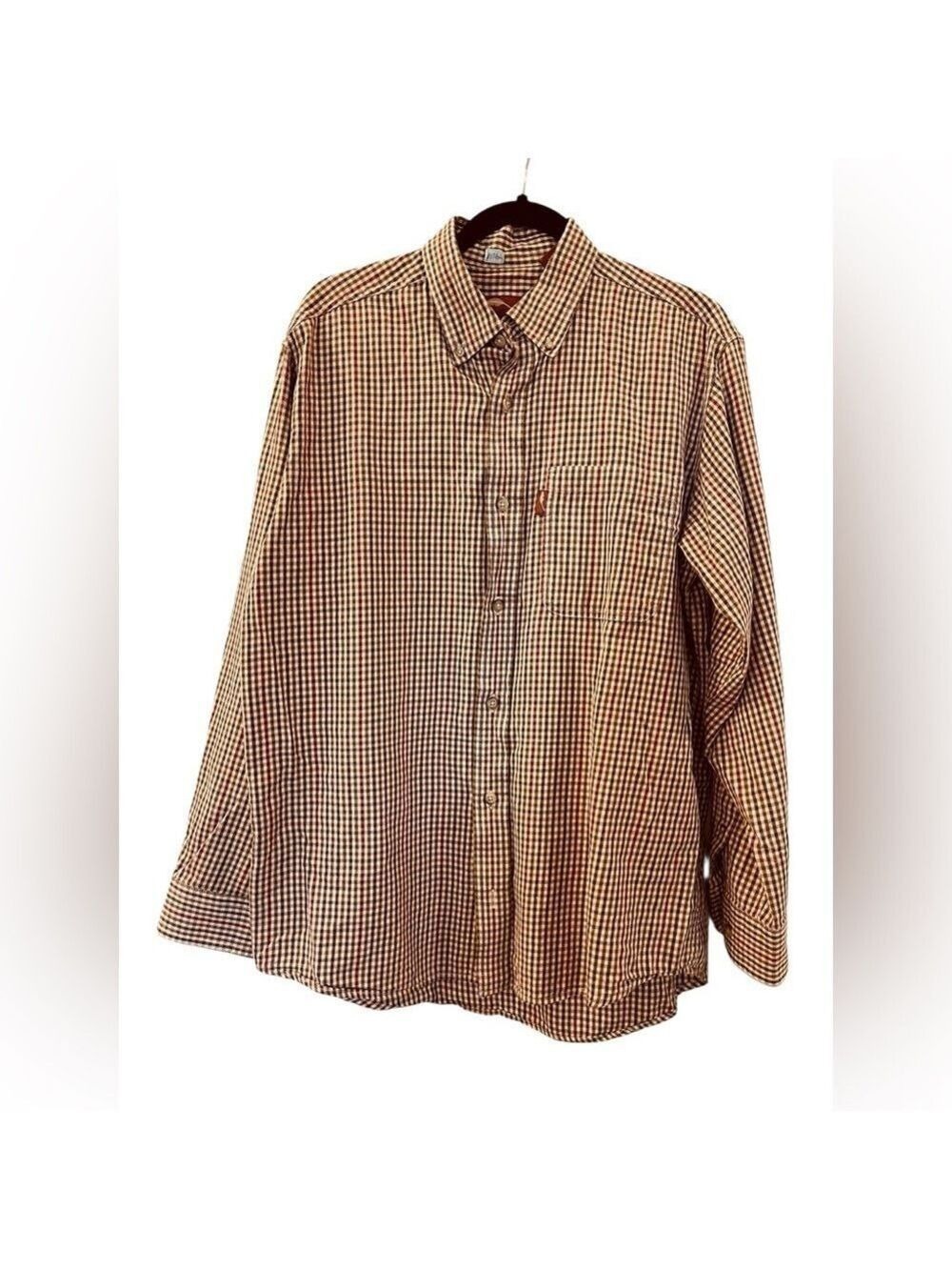Bob Timberlake Mens Cotton Brown Plaid Long Sleeve Button Down Shirt Size Medium